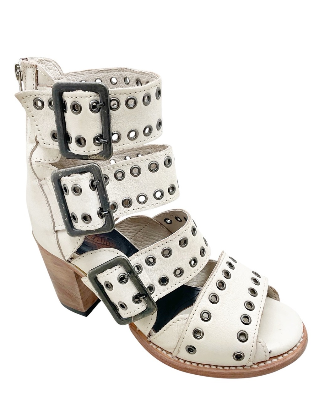 {FreeBird by Steven} Blake Leather Grommet Block Heel Strap Sandals